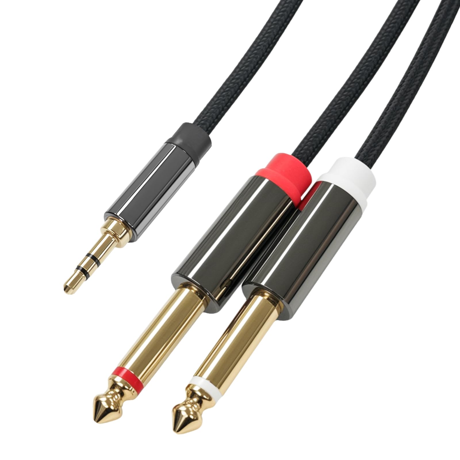 Cyberguys! Câble audio stéréo 3,5 mm vers double 1/4, TRS 1/8 vers double 1/4 TS, câble adaptateur tressé doré, câbles stéréo de 3,5 mm pour mixeur, moniteur de studio, amplificateur, haut-parleur