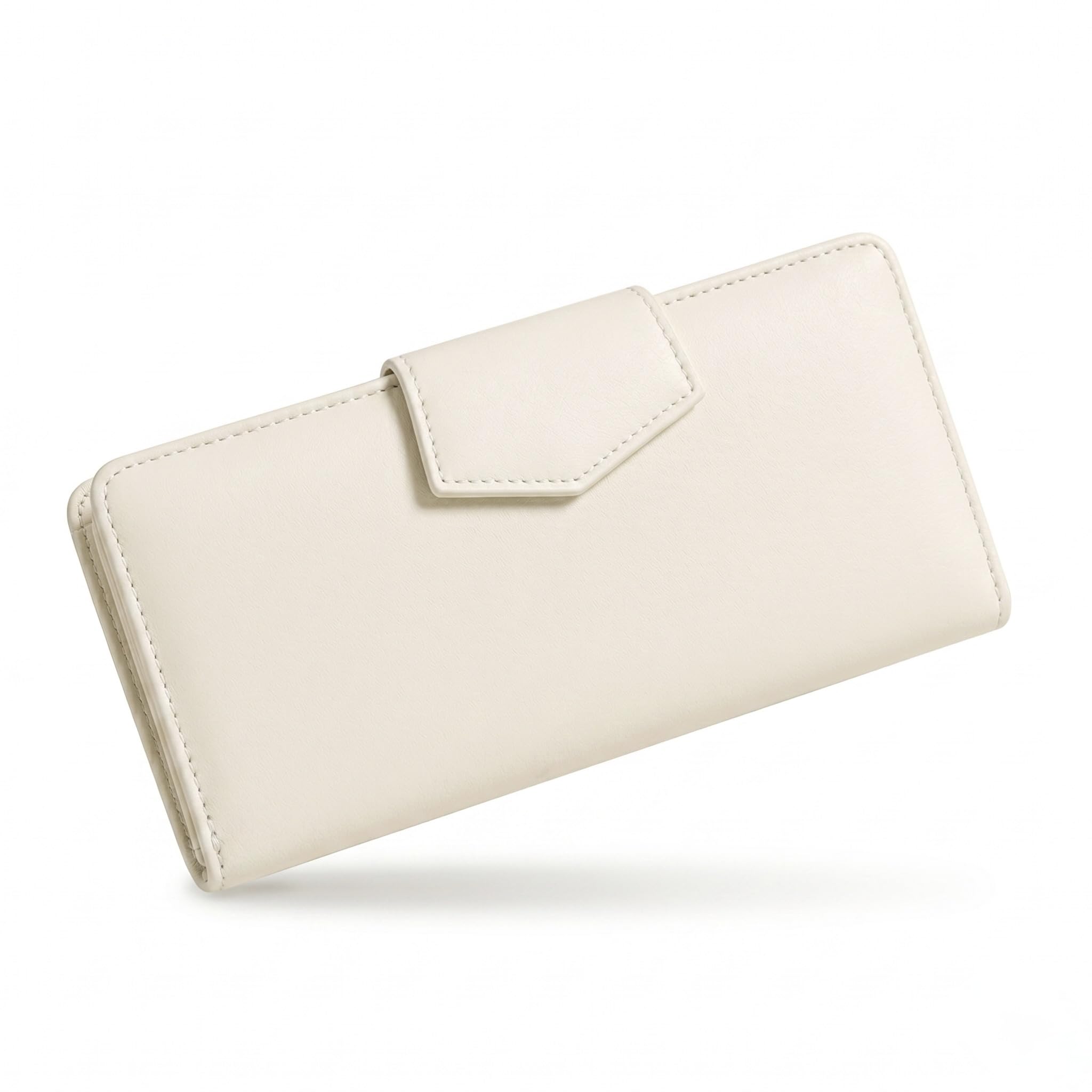 NVUS Slim Vegan Leather Wallet for Women, Envelope Clutch, Sleek Card Holder, Minimalist Eco-Friendly Travel Purse. (White)-picture-12