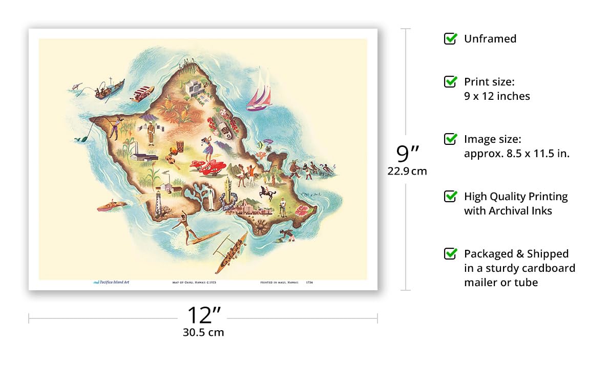 Amazon.co.jp: Pacifica Island Art - ハワイ州オアフの地図