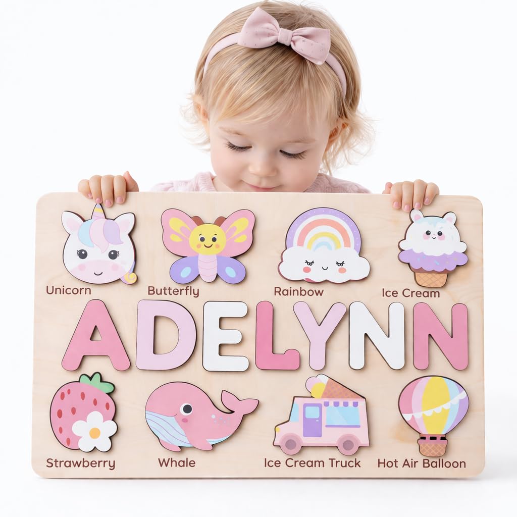 Personalized Name Puzzle for Toddlers 1-3 | Custom Wooden Baby Girl Gift with 48 Animal A…
