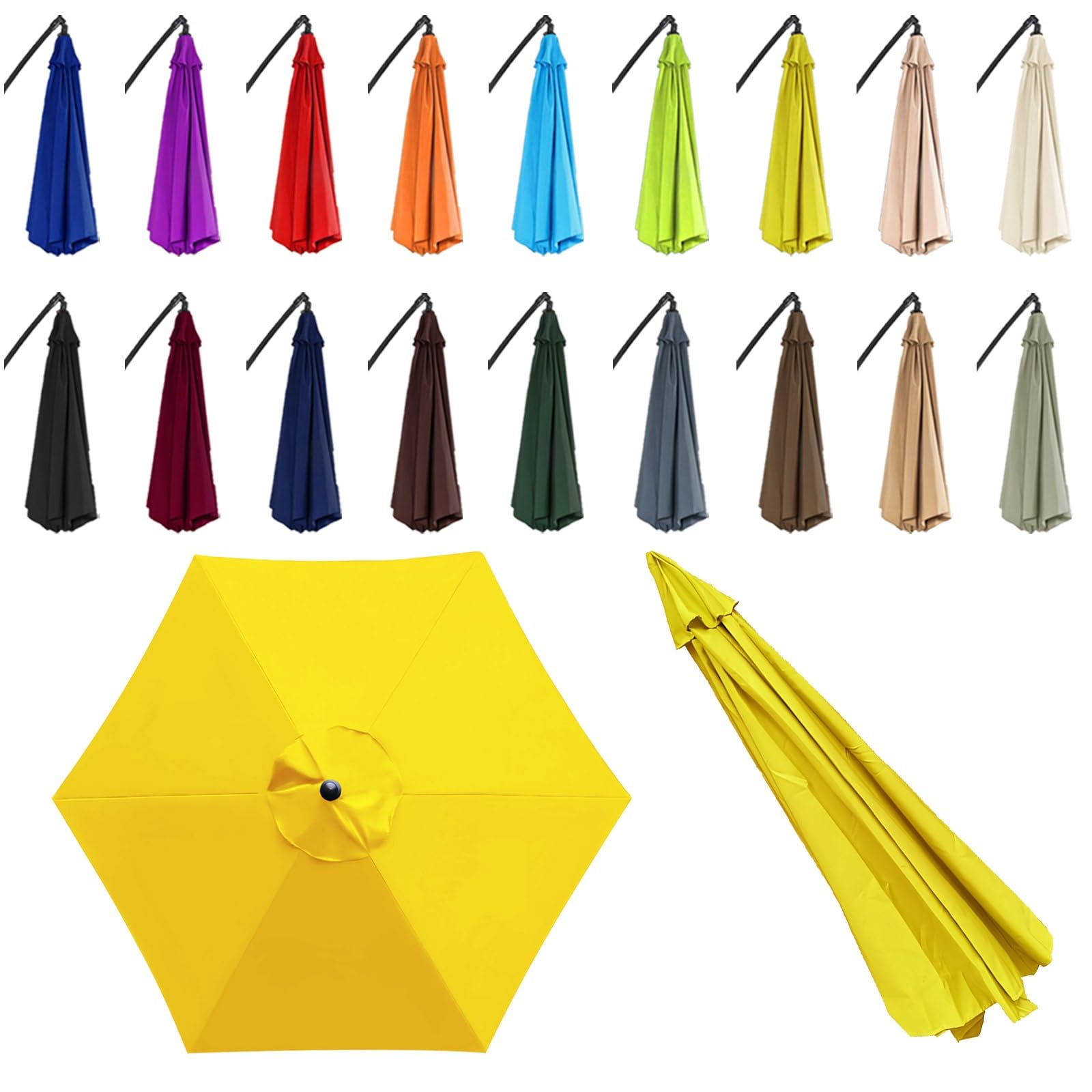 6 Ribs Sun Umbrella Replacement Cloth for 2/2.5/2.7/3.0m - Parasol Canopy Cover - Garden Parasol Canopy Cover - Canopy Only - for Pool, Yard, Beach, Garden, Market(Yellow,6 ribs: 2m/6.6ft)