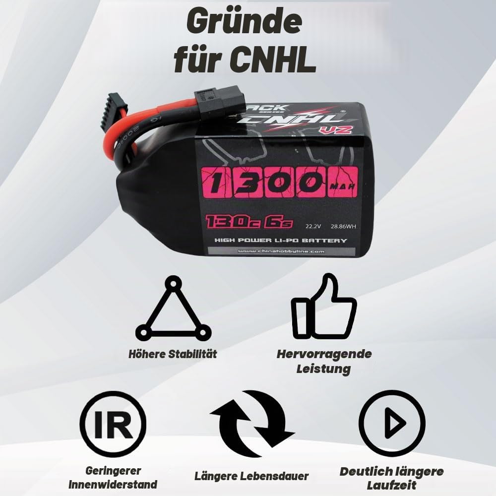 CNHL 1300mAh 6S Lipo Akku 22.2 130C mit XT60 Stecker für UAV Drohnen FPV Rennrad Quadcopter Flugzeug Hubschrauber RC Auto RC Boot (2 Stück)