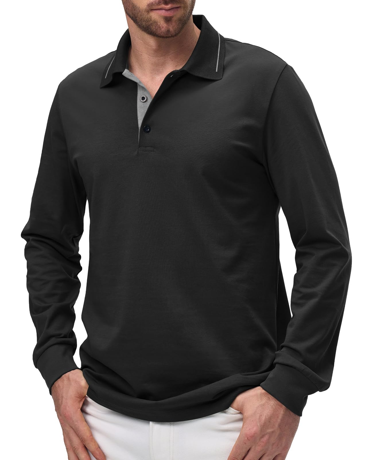 Comilaka Uomo Polo Casual Manica Lunga Poloshirt Top Golf Maglietta Cotone Colori a Contrasto Autunno Inverno Classico