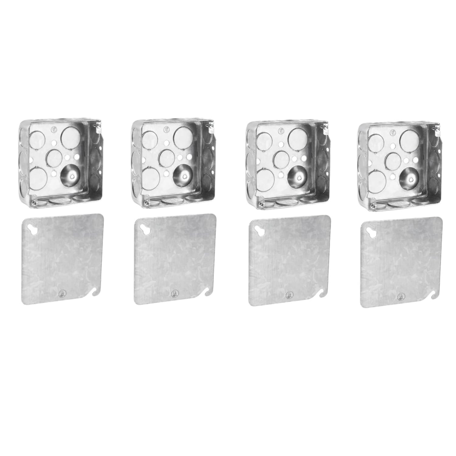 4x4 Square Juntion Box with Cover-4pcs, Galvanized Steel Electrical Box with 10 * 1/2" & 6 * 3/4" Knockouts, Standard Square Metal Outlet Box-with Screws