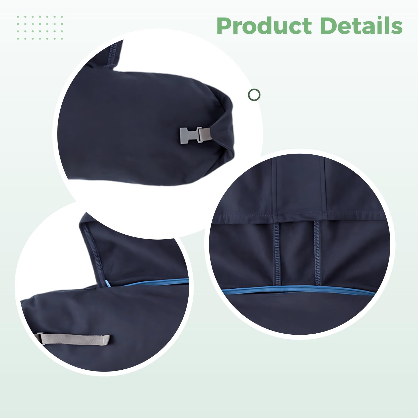 Almohada cervical de viaje con capucha, rellenable con ropa, bolsa de almacenamiento azul marino, cómodo soporte para el cuello