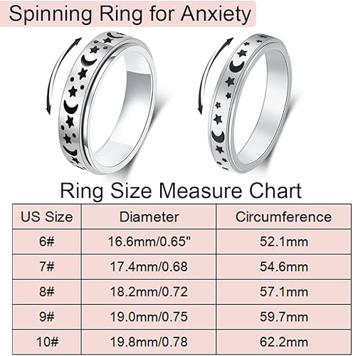 Miniatura 5 de Anillo giratorio para aliviar la ansiedad anillo de ansiedad para mujeres y hombres, anillo giratorio de acero inoxidable de titanio, 0.157in,