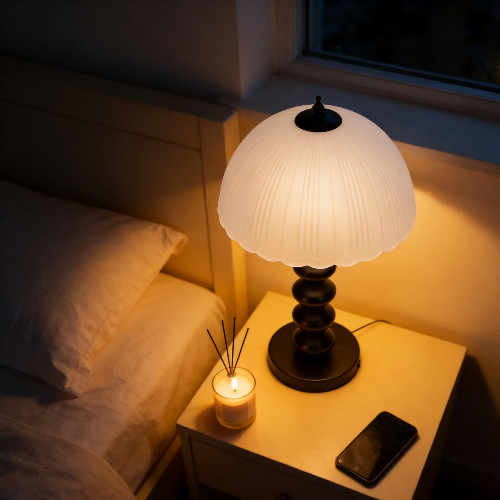 Lampada da Scrivania Vintage Lampada da Comodino Touch a LED Dimmerabile Stile retrò per Camera da Letto Soggiorno Ferro e Vetro Smerigliato 38x24,5x12 Cm (Spina europea)