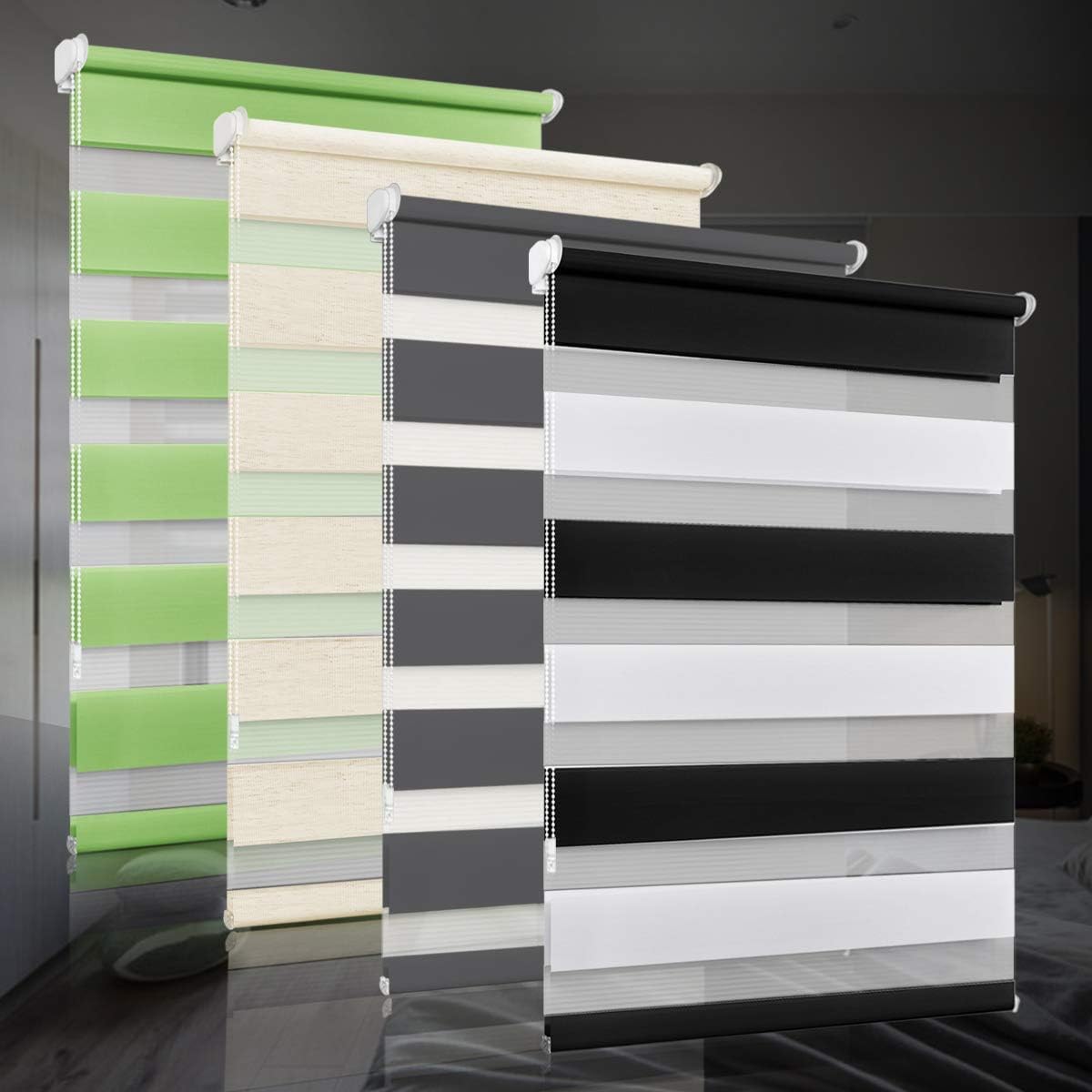 bobodeco Doppelrollo klemmfix ohne Bohren Duo Rollos für Fenster mit Klemmträger, Weiß Schwarz B85 x H150cm (Stoffbreite 85cm), Fensterrollo lichtdurchlässig & verdunkelnd Wandmontage Sichtschutz