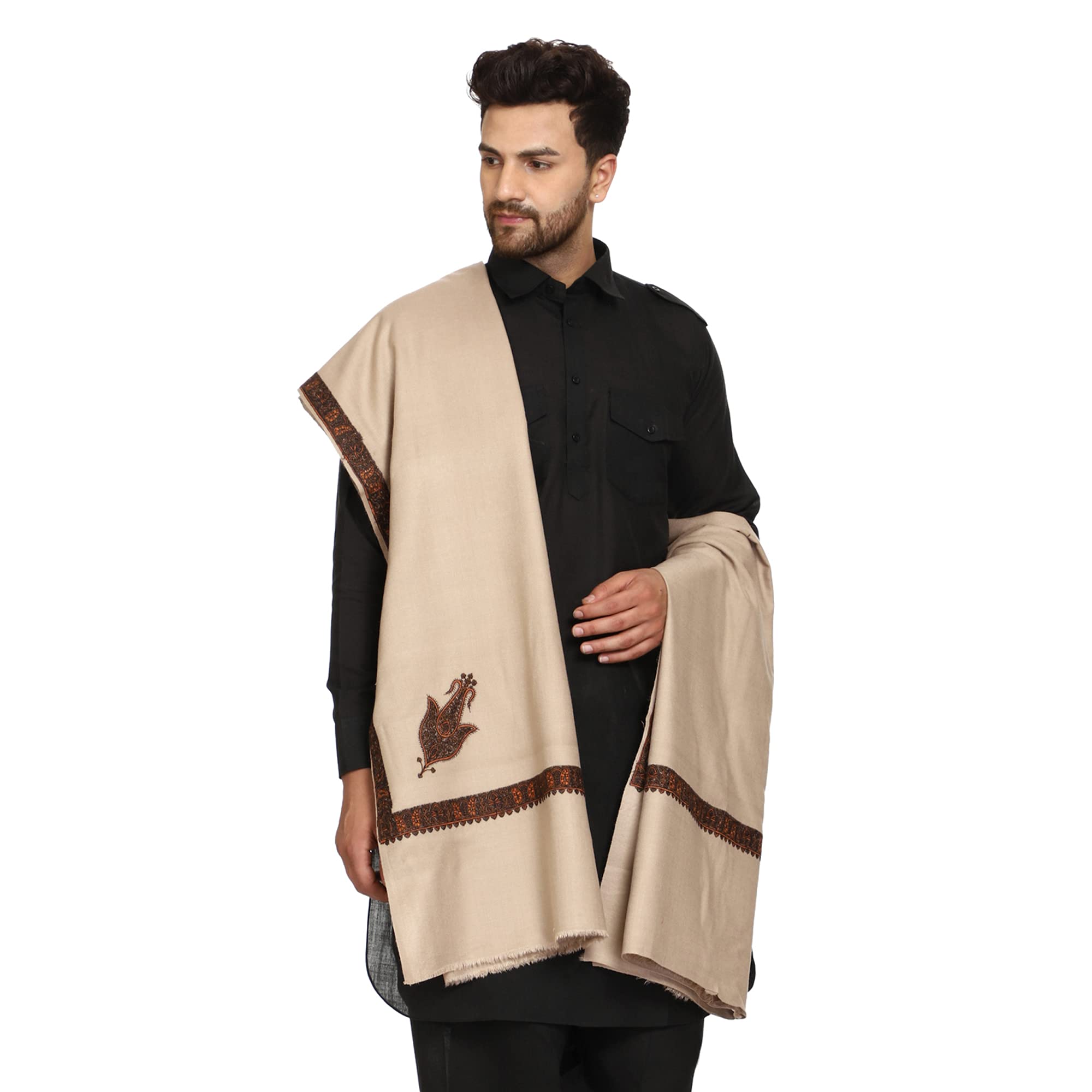 SWI WITH LABEL Chal de lana bordado de Cachemira para hombre
