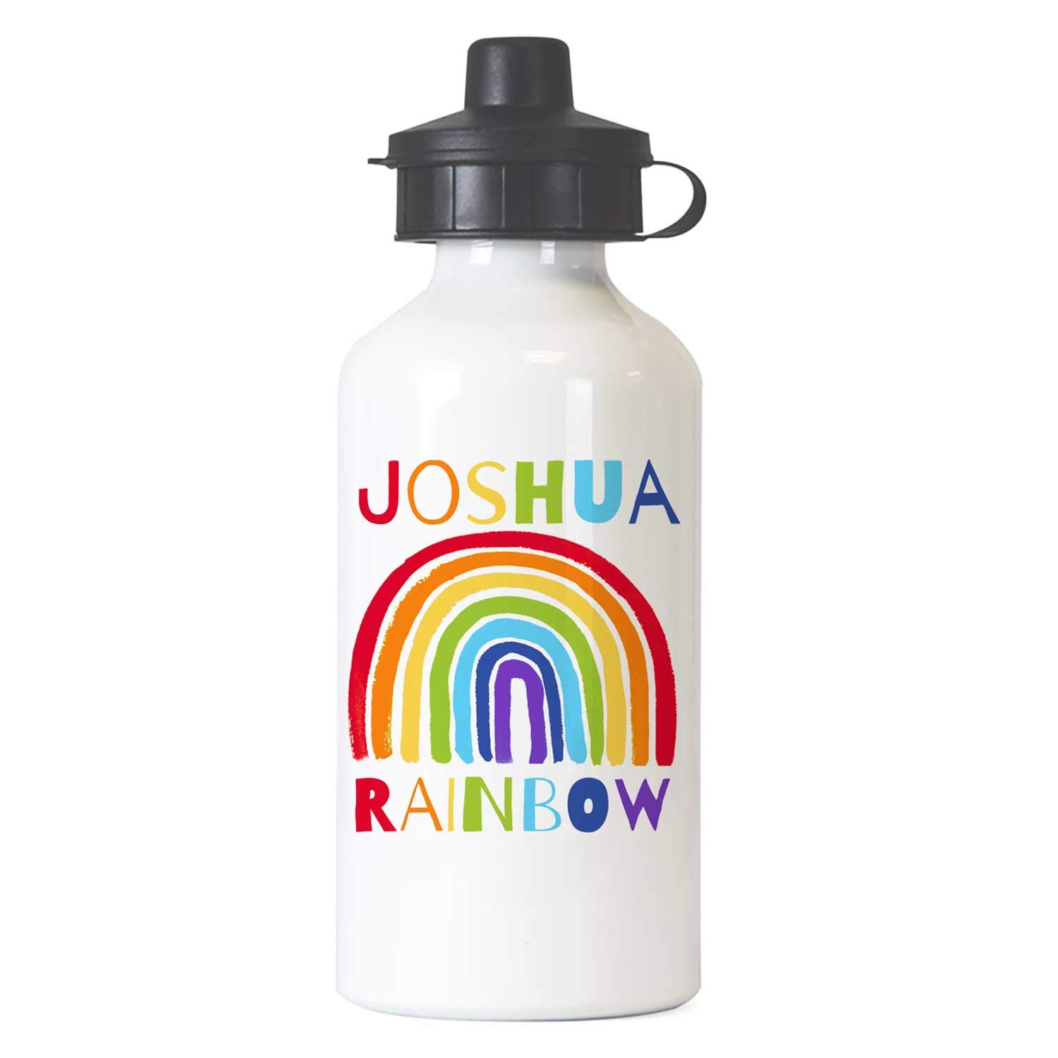 Tigerlilyprints Personalised Water Bottle, Rainbow Design, 400ml Water Bottle