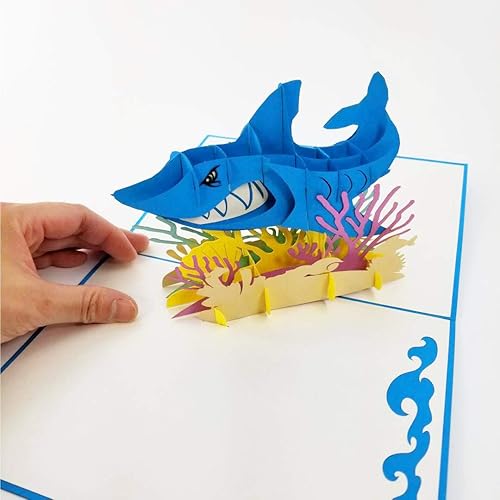 Miniatura 5 de Tarjeta desplegable de tiburón blanco, tarjeta de felicitación emergente 3D – Tarjeta desplegable de cumpleaños en el océano, felicitaciones,