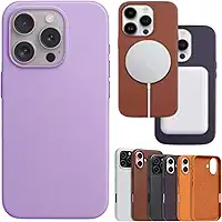 [GL CASES] Case Capa Capinha De Celular Couro Para iPhone 15 | iPhone 15 Pro | iPhone 15 Pro Max Compatível Com Carregador Por Indução Magnética Magsafe (Lilás, iPhone 15 Pro Max)