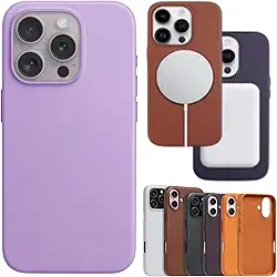 [GL CASES] Case Capa Capinha De Celular Couro Para iPhone 15 | iPhone 15 Pro | iPhone 15 Pro Max Compatível Com Carregador Por Indução Magnética Magsafe (Lilás, iPhone 15 Pro Max)