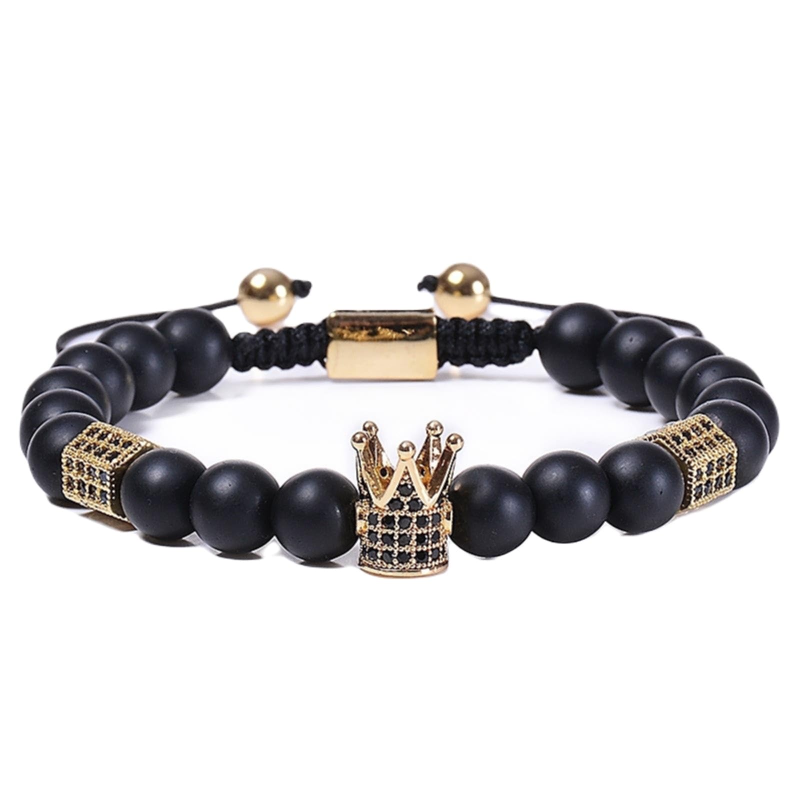 Wycian Perlen für Armbänder Naturstein, Armband Schwarz Elegant Kristall Metalllegierung Elastische Natursteinperlen mit Krone 18cmx8mm Naturstein Hochzeit