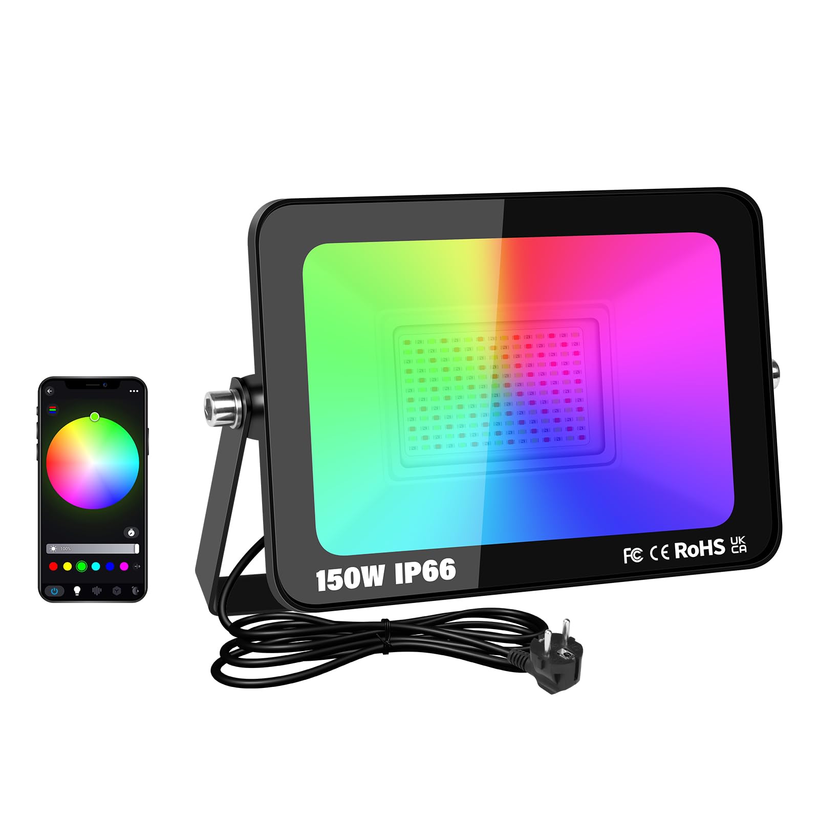 SKYWORLD 1 pezzi Faretti Led RGB 150W,Faretto Led Esterno RGB con APP Bluetooth e Tempi,IP66 Impermeabile Faretto RGB Dimmerabile per Giardino Terra Partito Giardino Cortile Pasqua Halloween