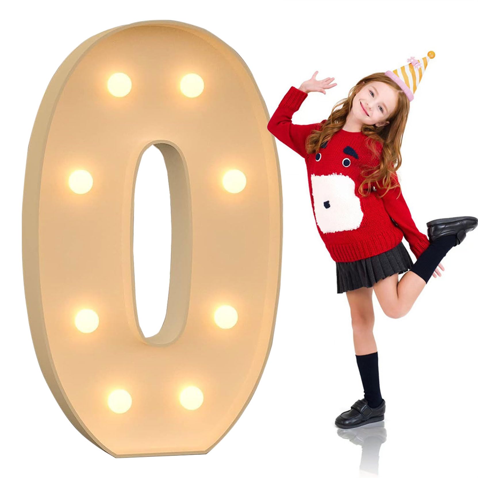 Numero 0 con numeri luminosi per decorazione per feste, mosaico gigante con luci a LED, set di pannelli in schiuma pretagliati per San Valentino, compleanno, Natale, Capodanno, 120 cm