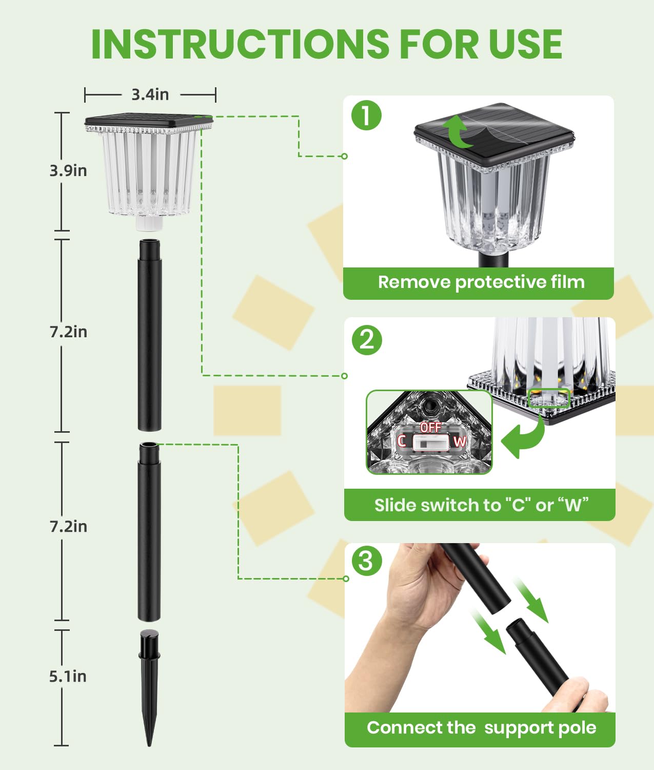 BITPOTT Confezione da 4 luci solari super luminose, regolabili, calde e fredde, impermeabili, IP65, accensione e spegnimento automatici, luce decorativa per esterni, per giardino, paesaggio, sentiero