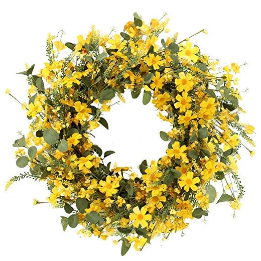 Decor Wreath，Yellow Daisy Wreath，22 inches，Spring and Summer Wreath for Outdoor Or Home Decor Decoration Easter Wreath