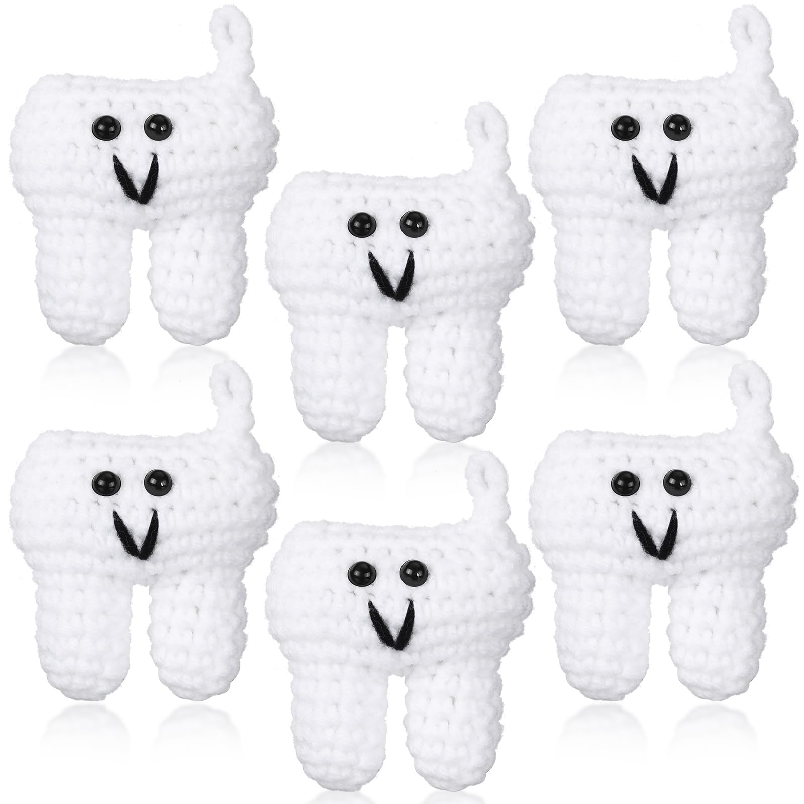 HalloscumeHalloscume 6 Pcs Knitted Tooth Dental Ornament Keychain Dental Assistant Gifts Nurse Week Staff Appreciation Thank You Gifts First Tooth Party Decoration Favors, White and Black