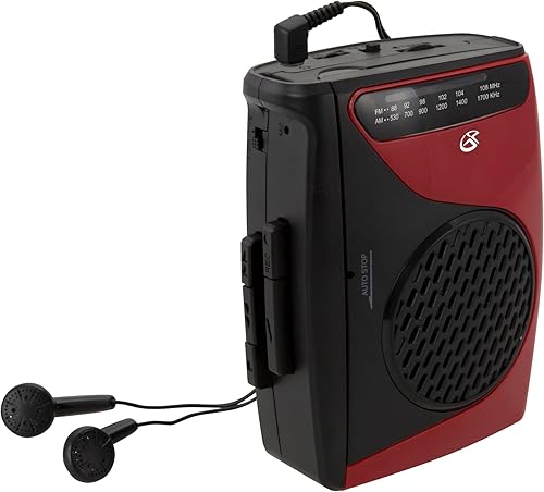 Miniatura 3 de GPX Reproductor de casete portátil, compatible con auriculares, 3.54 x 1.57 x 4.72 pulgadas, requiere 2 pilas AA, no incluidas, rojonegro (CAS337B)