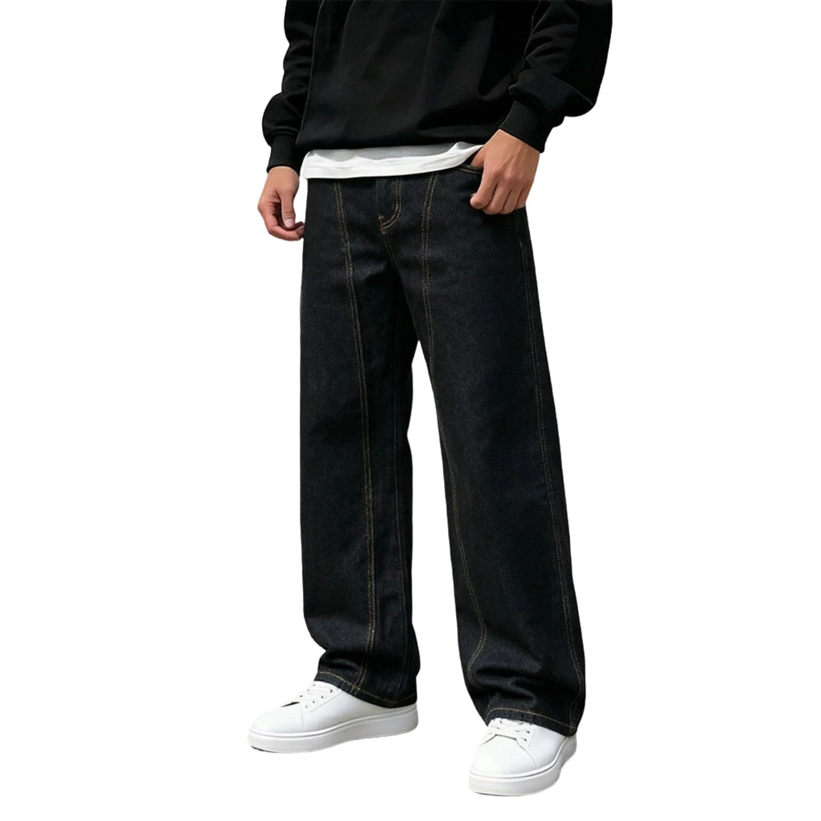 Jeans da ragazzo, dritti elasticizzati, Y2K, svasati, vestibilità comoda, per il tempo libero, casual, a vita alta, elasticizzati, in denim, da lavoro, streetwear per ragazzi