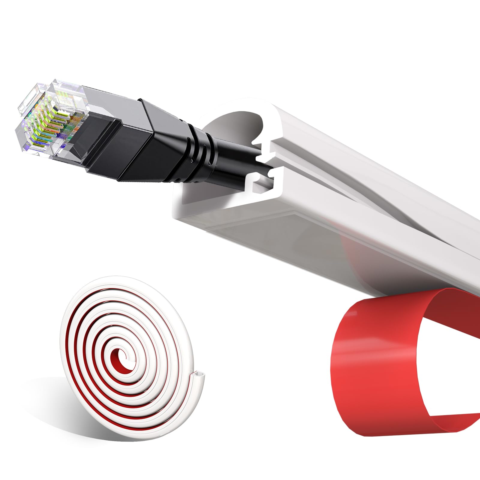 shinfly 1m Canaletas para Cables Blanco, Canaleta Cables Pared Adhesivo para 1 Cable, Esconder Cable Adecuado para la Gestión de Cable en Pared, Suelo y Oficina