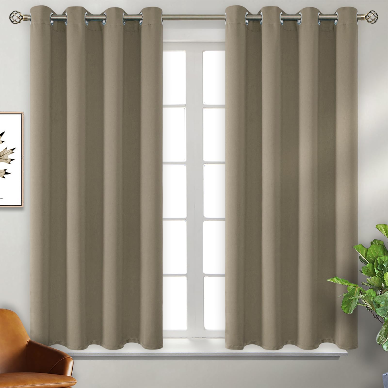 BGment Short Curtains for Small Window 54 Inch Long - Cocoa 2 Panels