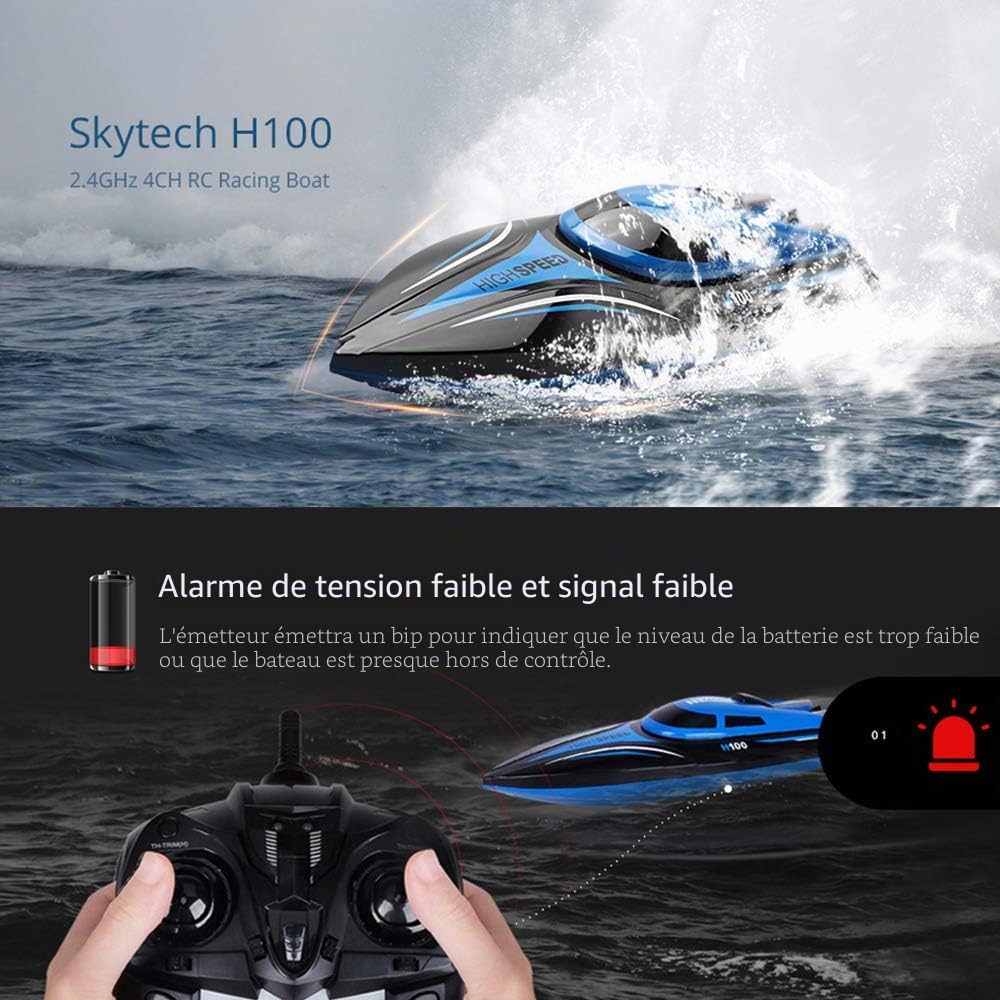 2.4GHz Bateau télécommandé avec lumière LED, bateau de course en plein air, jouets de vitesse sur l'eau