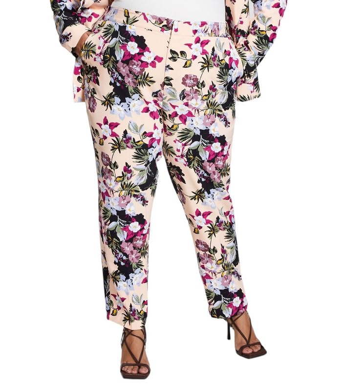 Nina P Womens Trendy Plus Size Floral-Print Tailored Pants Floral Print 1X