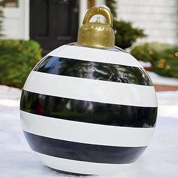 24 inch Large PVC Inflatable Christmas Decorated Ball Ornaments, Giant Inflatable Christmas Ball Christmas Outdoor Inflatables Ornaments, Xmas Blow Ball Decorations for Outside Holiday Yard C