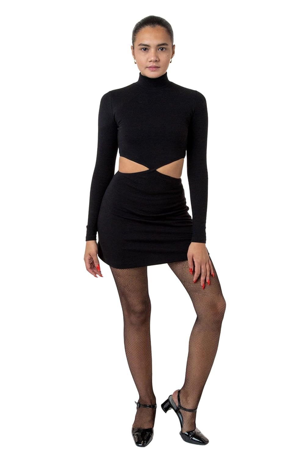 PON408 Ponte Diamond Cutout Mini Dress Mock Neck A-Line Cocktail Outfit USA Made