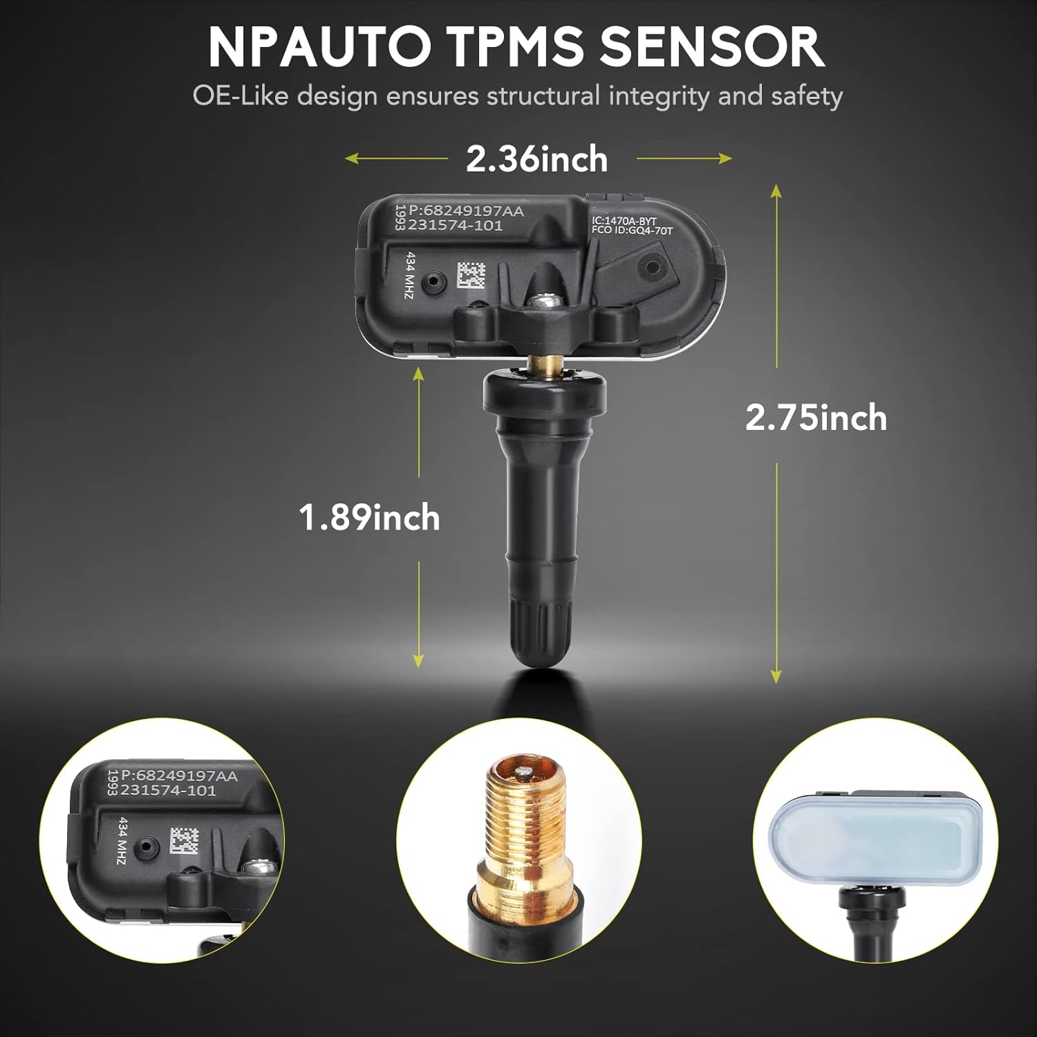 NPAUTO TPMS Sensor Fits for RAM 1500 2500 3500 4500 5500 Jeep Cherokee 2014 2015 2016 2017 2018-2022, 4Pcs Tire Pressure Sensors Replace# 68249197AA 68239720AA Tire Pressure Monitoring System 434MHz