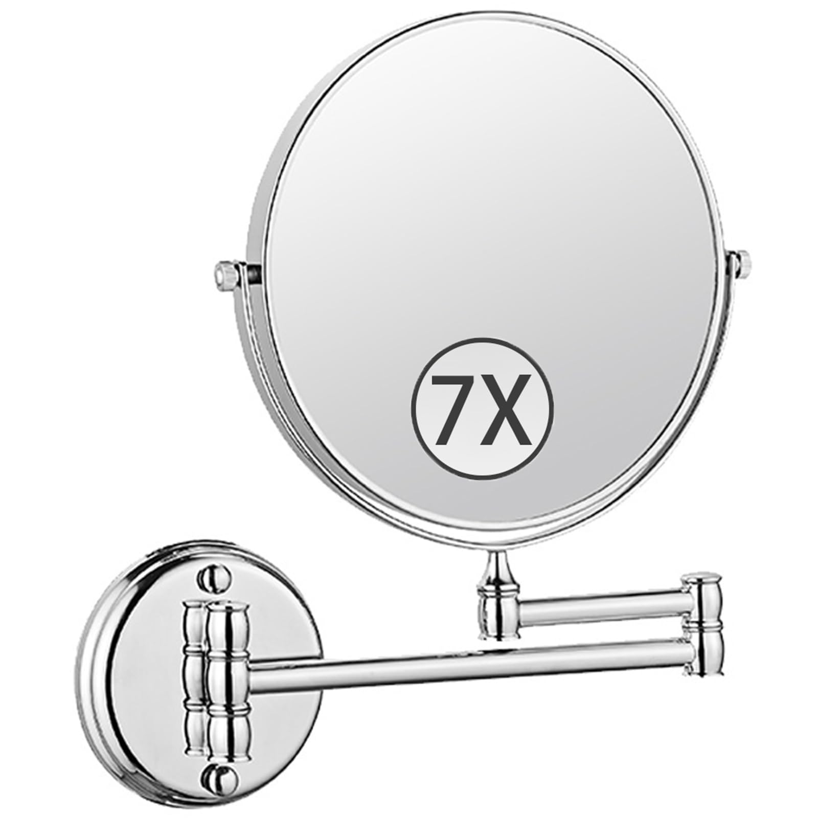 SXFSDOU 8" Wall Mounted Makeup Mirror with Magnification, Double Sided Magnifying Mirror, Rotatable Extendable Arm Bathroom Vanity Mirror,Chrome,7X