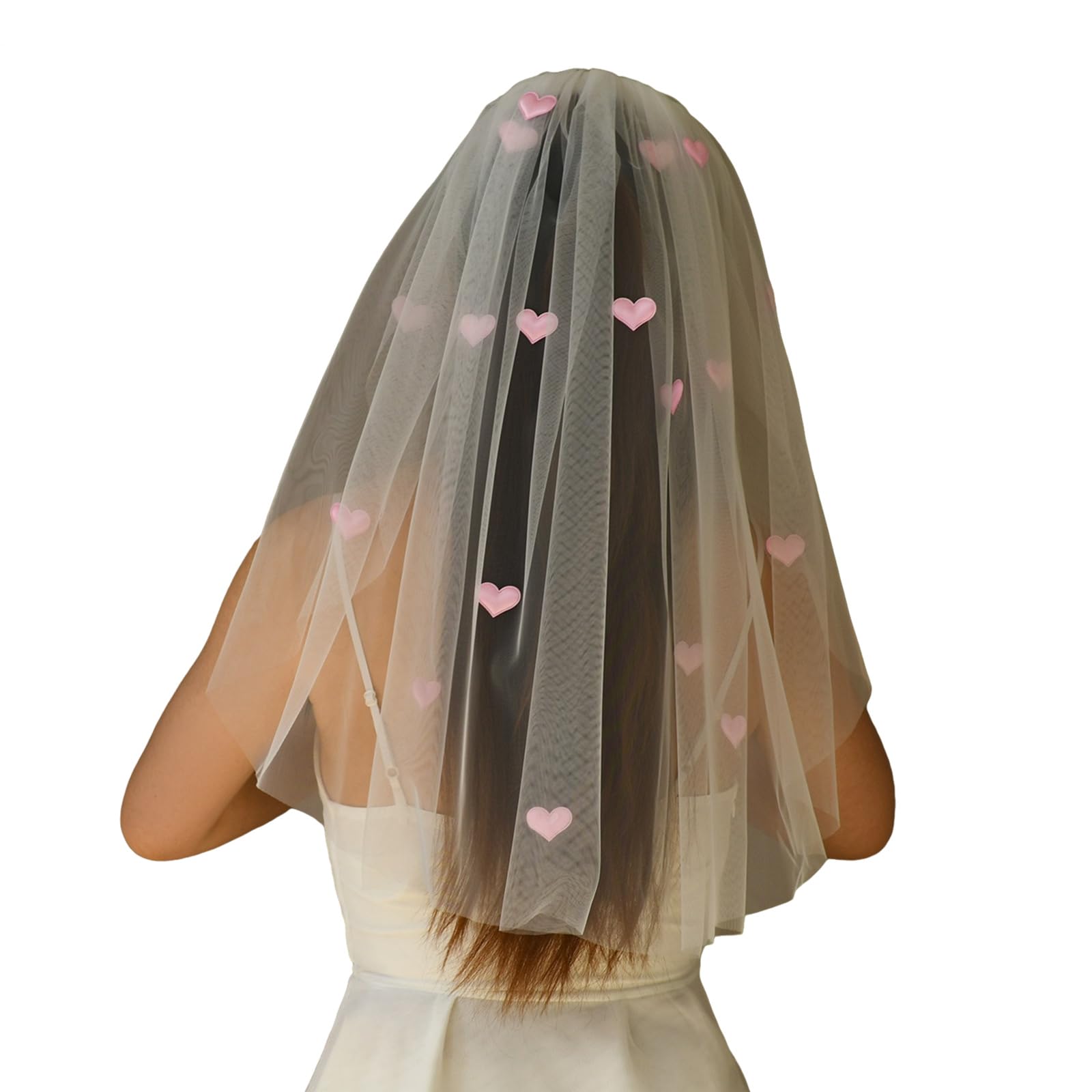 MEAKTSMI Delicate Tulle Bridal Veil Short Length Seethrough Veil With Love Heart For Bachelorette Parties And Wedding Dresses