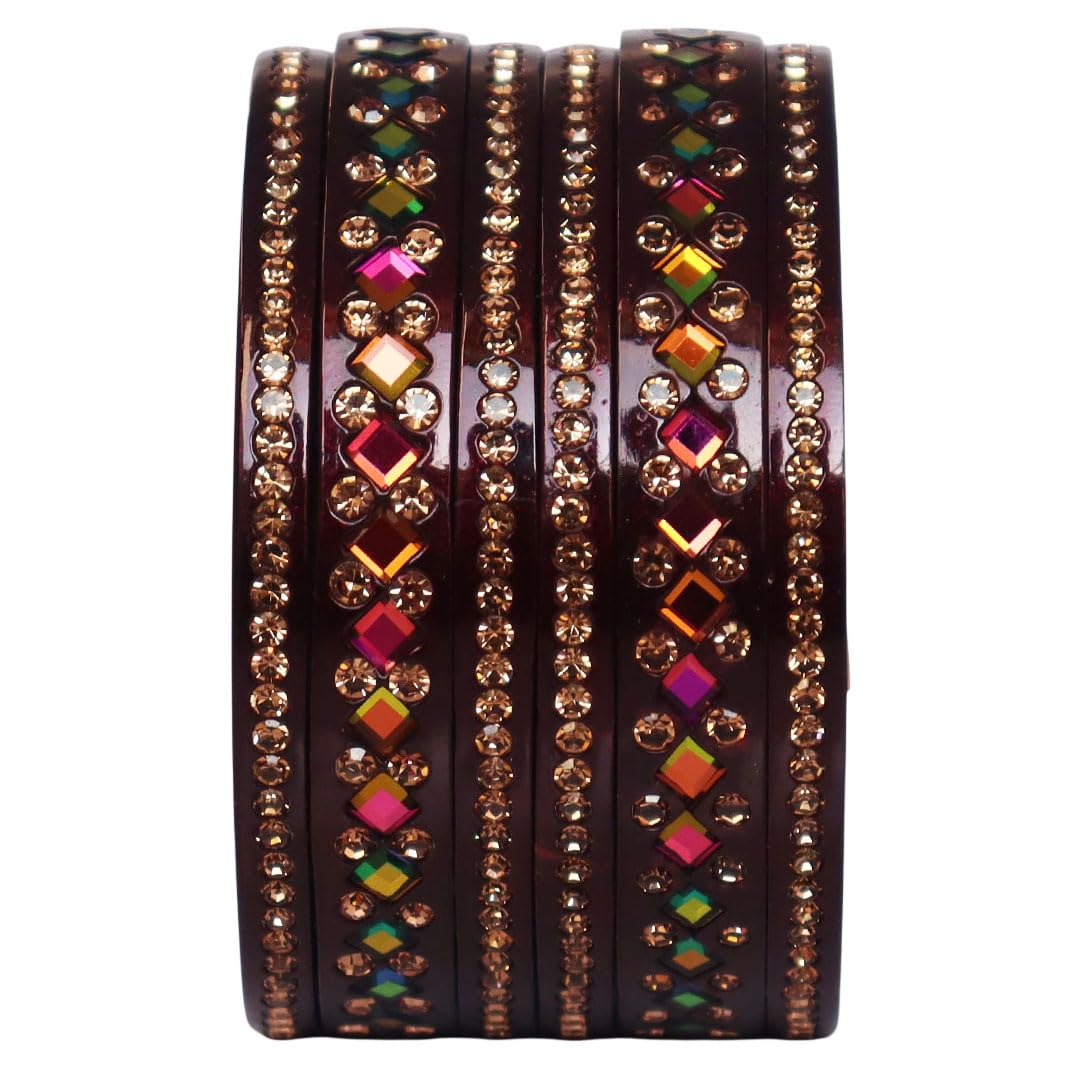 Women's Traditional Lac Bangles Set With Beautiful Rainbow Kundan Design-image-31