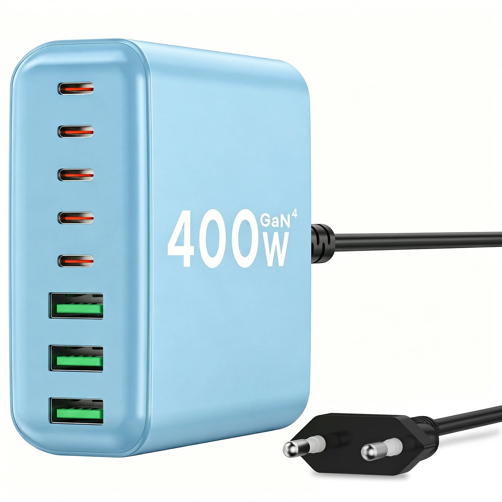 GaN IV Chargeur USB C 400 W - 8 ports - Chargeur rapide à 8 ports - Compatible avec MacBook Pro/Air, iPad Pro/Air, iPhone, Android, etc