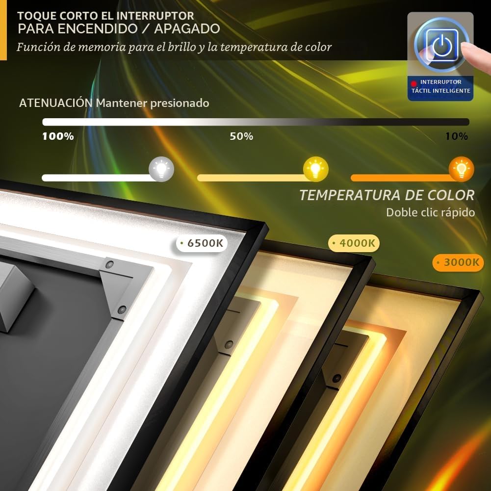 GANPE Espejo de baño LED, Espejo de tocador de Maquillaje montado en la Pared, Espejo Iluminado Moderno Grande, antiniebla+IP44 Impermeable+Vertical y Horizontal (80 x 100 cm)