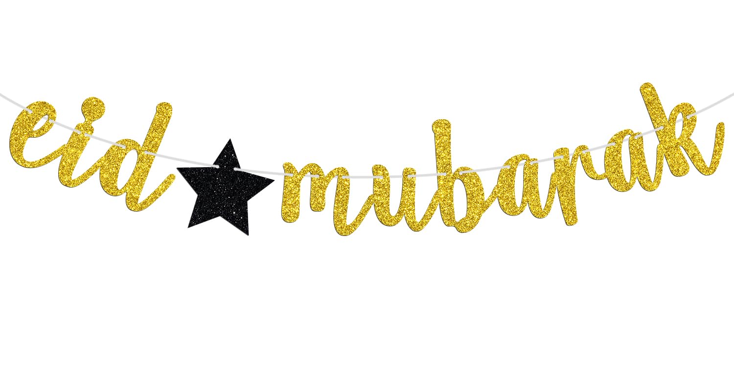 Gold Glitter Eid Mubarak Banner, 2026 Hajj Decoration, Muslim Islam Celebration Eid Party Decorations Supplies