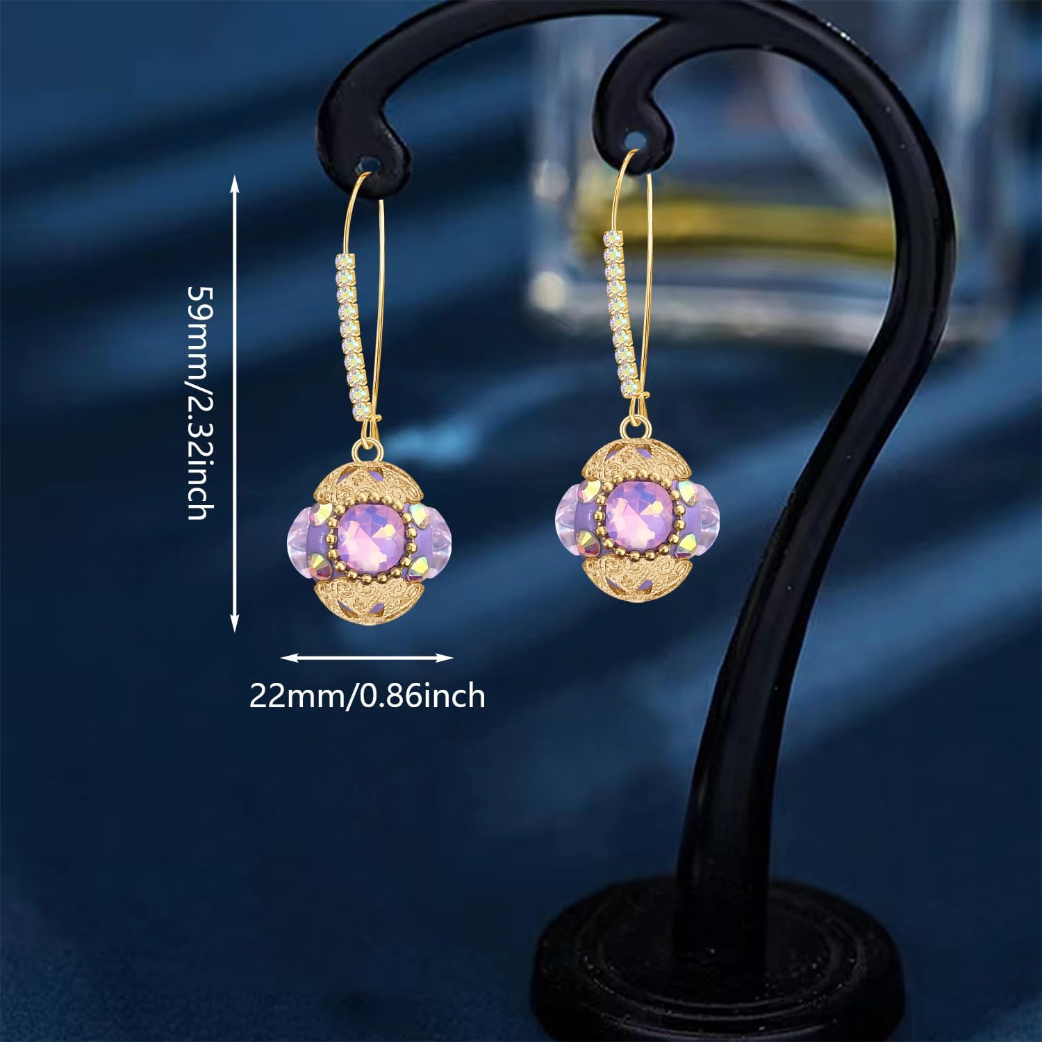 Bohemian Handmade Sparkly Crystal Flower Ball Dangle Drop Earrings Rhinestone Floral Leverback Earrings For Women image 5