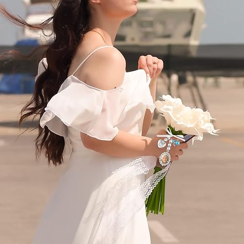 Miniatura 7 de Vin Beauty Ramo de boda con dije de foto para boda, recuerdo de boda, lazo de perla, colgante con estilo de corazón