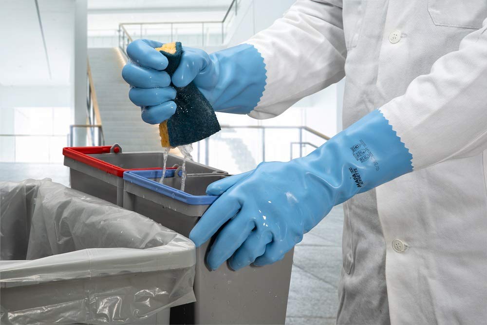 MAPA Professional JERSETTE 300, Latex Chemical Gloves, Liquid Proof, Cleaning and Construction Gloves, Blue - Image 2