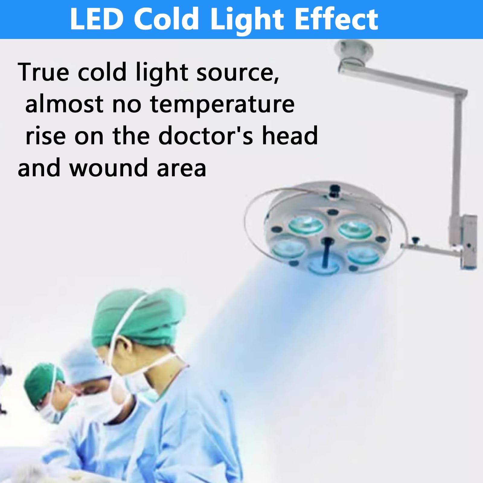 Lampa diagnostyczna LED bezcieniowa, obrotowa o 360 stopni, montowana na suficie, do oświetlenia bezcieniowego, ginekologii, leczenia ambulatoryjnego, chirurgii jamy ustnej, otolaryngologii