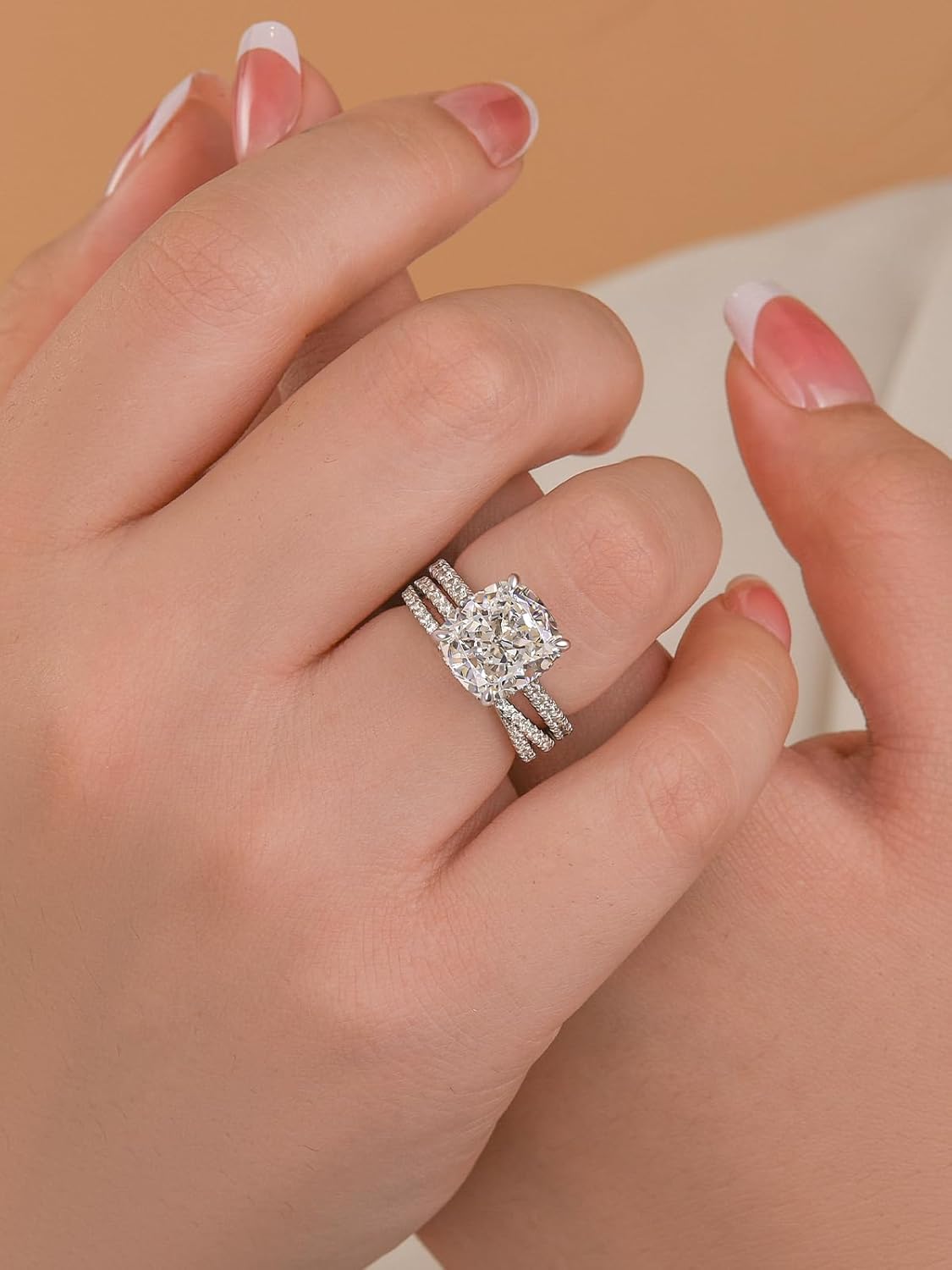 RODIFFY 5CT Pear Cut Engagement Ring/Ring Set for Women, S925 Silver Open Band 5A Cubic Zirconia Wedding Bridal Ring Set
