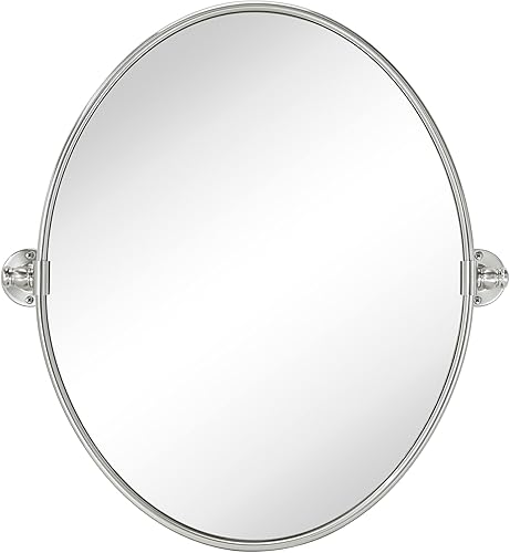 TEHOME Espejo de tocador ovalado de níquel cepillado para baño, espejo inclinable para pared de 19 x 24 pulgadas