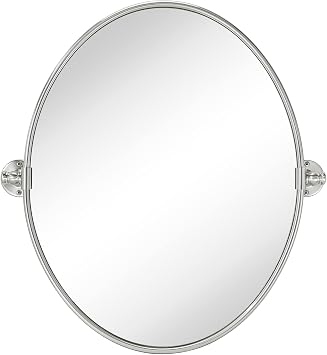 TEHOME Oval Brushed Nickel Metal Pivot Bathroom Vanity Mirror Tilting Vanity Mirrors for Wall, Overall 22.99 x 24 inches Mirrror 19 x 24 inches