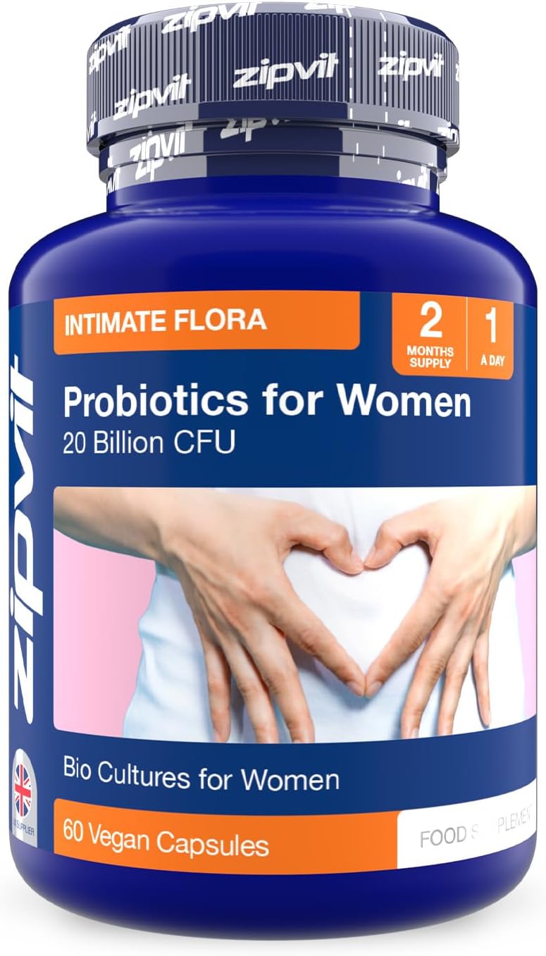 Zipvit Probiotics for Women 20 Billion CFU, Intimate Probiotics with 3 Bio Cultures, 60 Vegan Capsules, 2 Months Supply, Shelf Stable and Travel Friendly