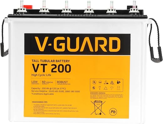 V-Guard VT200 Inverter Battery | Tubular Technology | High Backup Performance | 36 Month +24 Month Warranty