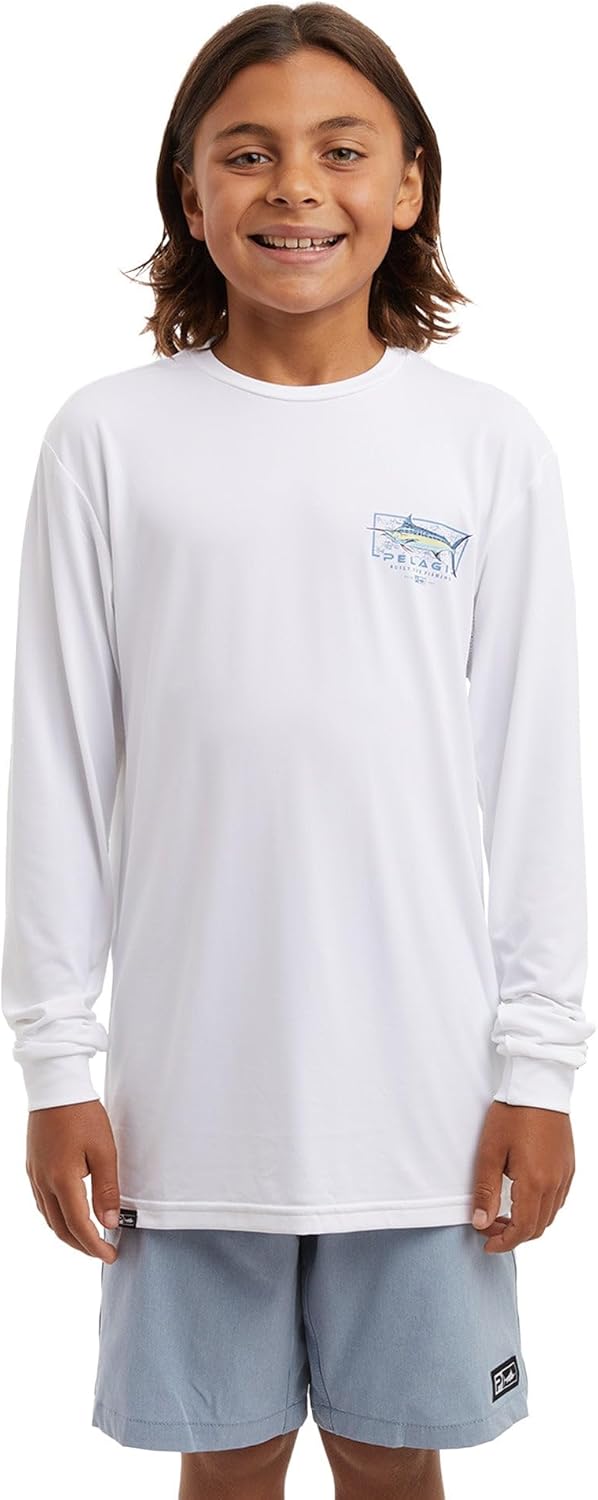PELAGIC Youth Aquatek Marlin Mind Fishing Shirt, Long Sleeve, UPF 50+ Protection, Ultra Soft Feel