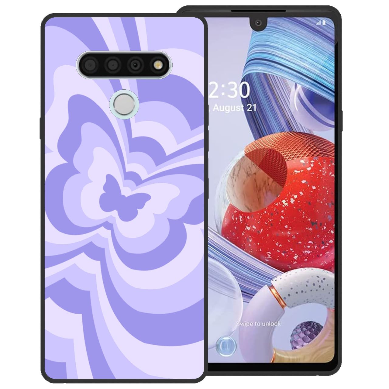 zaztify Phone Case for LG Stylo 6/LG K71, Purple Butterfly Swirl Incline Coffee Latte Valentine Color Block Shockproof Protective Anti-Slip Thin Soft