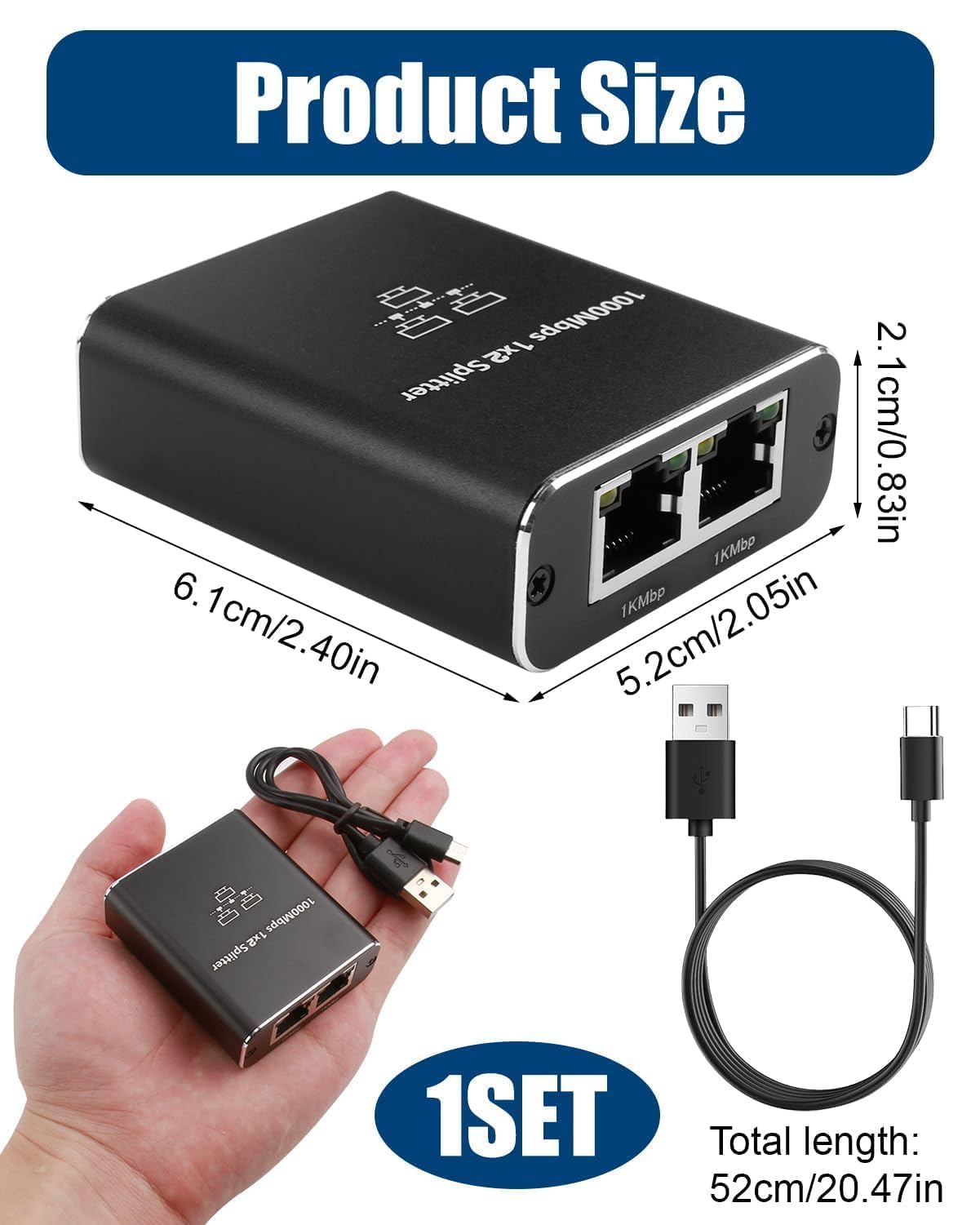 FNBR Gigabit Switch Ethernet 2 Porte Sdoppiatore 1000Mbps per TV, Set-Top Box, Router, Telecamera POE, Computer
